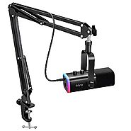 FIFINE XLR/USB Gaming Microphone Set, Dynamic PC Mic for Streaming Podcasting, Computer RGB Mic Kit with Boom Arm Sta...