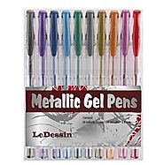 LeDessin 10 Metallic Gel Pens, Best Colored Gel Pen Set, Drawing and Doodle Pens