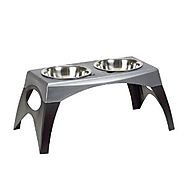 Bergan 88142-P Elevated Double Bowl Feeder, Stainless Steel, .75-Quart
