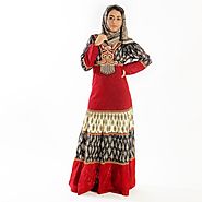 Elegant | Traditional Red Grey | Golden jilbab