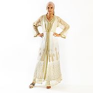 White Chiffon Jilbab With Golden embroidery