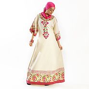 Pink and White Elegant jilbab with beautiful embroidery on the chest