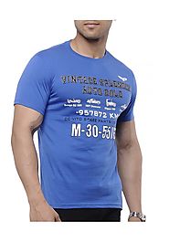 TOG Printed Mens Slim Fit Blue Cotton T-Shirt