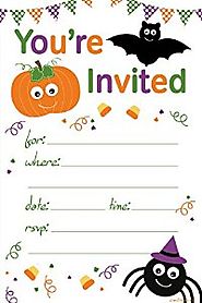Halloween Themed Child Party Invitations - Fill In Style (20 Count) With Envelopes