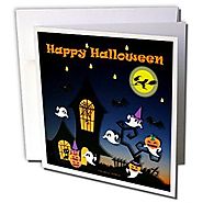 Lee Hiller Designs Holidays Halloween - Halloween Haunted House Ghosts Jack-o-Lanterns Bats - 1 Greeting Card with en...