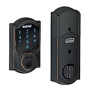 Schlage Connect Camelot Touchscreen Deadbolt w/ Built-In Alarm, Aged Bronze, BE469 CAM 716