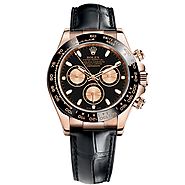 Replique Montre Rolex Daytona Cadran Noir Or Rose 18k bracelet en cuir 116515LNB