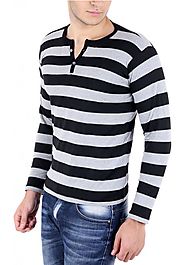 Big Idea Smart Grey-Black Striped Henely T-Shirt