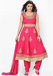 Pink Women Suits Embroidered Churidar Kameez with Dupatta