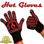 HOT GLOVES - Extreme Heat Resistant Cooking Gloves - Premium Quality - Oven Gloves - BBQ Gloves (2 Gloves - Black) + ...