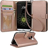LG G5 Case, Arae [Wrist Strap] Flip Folio [Kickstand Feature] PU leather wallet case with ID&Credit Card Pockets For ...
