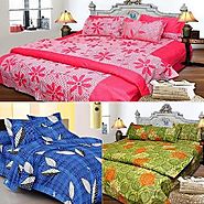 Set Of 3 Cotton Rich Bed Sheet With 6 Pillow Covers
