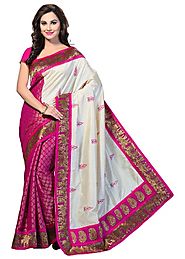Ishin Bhagalpuri Silk Saree - Pink & Off-White