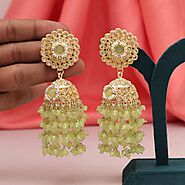 Light Green Color Jhumka Kundan Earrings Shop now from Supermacchi – Supermacchi Jewellery Collections