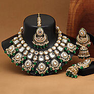 Green Color Kundan Necklace Set from Supermacchi Jewellery Collections