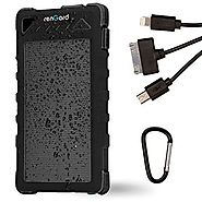 RenGard Solar Charger 8000mAh - Outdoor Portable Power Bank - with Dual USB Port and LED Flashlight - Rain-, Dust-Pro...