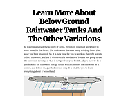 Learn More About Below Ground Rainwater Tanks And The Other Variations