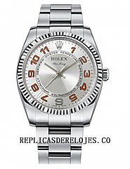 Replica Rolex Air-King linea plata concentrica oro blanco Bisel estriado reloj 114234 SCAO