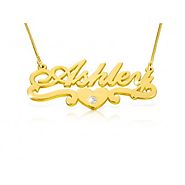 Ashley Heart Diamond Solid14k Gold Name Necklace