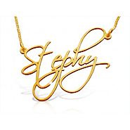 Custom Handwriting Name Necklace in Solid 14k Gold