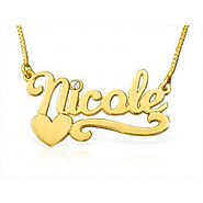 Nicole Style Birthstone Heart Name Necklace Solid 14k Gold
