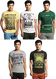 Summer Cool - Pack Of 5 Printed Round Neck T-Shirts By Henry Hudson