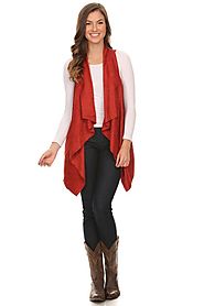 Faux suede vest with draped open front detail and asymmetrical hem red color HX2708-3 PREORDER