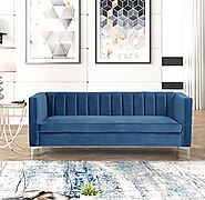 Morden Fort Velvet Office Sofa 71“W Contemporary Sofa Home Theater Seating Upholstered 3-Seater Modern Chesterfield S...
