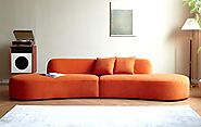 Container Furniture Direct 132" Curved Sofa with Throw Pillows, 6 Seater Luxury Velvet Couch with Half Moon Design an...