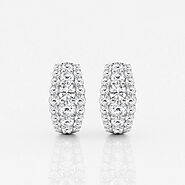 Triple Row Diamond Huggie Hoops (14K White Gold)