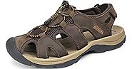 JINBEILE Men's Leather Sport Sandals Fisherman Trail Outdoor Hiking Water Shoes