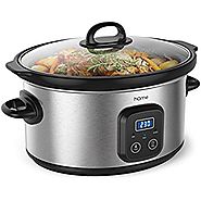 hOme 6 Quart Slow Cooker - Digital Programmable Crock Pot Slow Cooker with 10 Hour Timer Auto Shut Off and Food Warme...