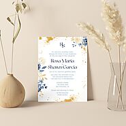 IVORY SHIMMERY WEDDING INVITATION : C-GOLDEN LEAF - IndianWeddingCards