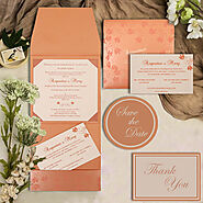 SALMON SHIMMERY SCREEN PRINTED WEDDING INVITATION : CIN-803C - IndianWeddingCards