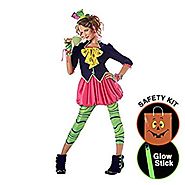 Girls The Mad Hatter Costume Halloween Trick or Treat Safety Kit