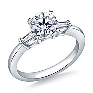 1.00 ct. tw. Round Diamond Engagement Ring with Tapered Baguettes in 14K White Gold