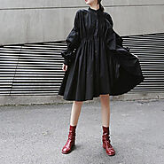 Hotaru Long Sleeve Pleated Shirt Dress | Whimsical T-Shirts