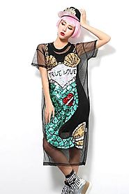 Mermaid Sequin Detailed Mesh Cover-Up Dress