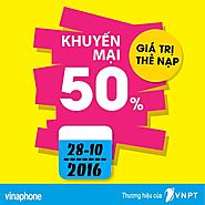 Vinaphone khuyến mãi tặng 50% thẻ nạp ngày 28/10/2016