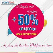 Mobifone khuyến mãi 50% nạp tiền trực tuyến ngày 28/10/2016