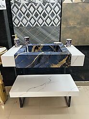 Style meets function – upgrade your bathroom with our elegant 36” white and blue tile vanity! 💙🤍