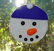 Fused Glass Handmade Snowman Face Tree Ornament for Christmas Lovers