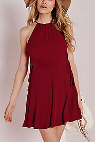 Burgundy Lace-up Cami Dress