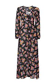 Long Sleeve Sheer Chiffon Dress With Floral Print