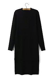 Long Sleeve Knitted Midi Dress with Side Split in Black