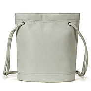 Mini Light Grey Leather Bucket Across Body Bag