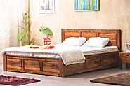 Buy Solid Wood Essential Bed with Front Open Dual Storage - Latest Bed Designs | Saraf Furniture