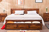 Buy Solid Wood Essential Bed with Front Open Dual Storage - Latest Bed Designs | Saraf Furniture