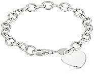 Sterling Silver and Gold-Plated Bracelet with Heart Charm, 7.5"