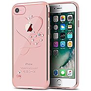 iPhone 7 Plus Case,Double-Lin Mini Love Heart Glitter Bling Crystal Rhinestone Diamonds Clear Rubber Plating Frame TP...